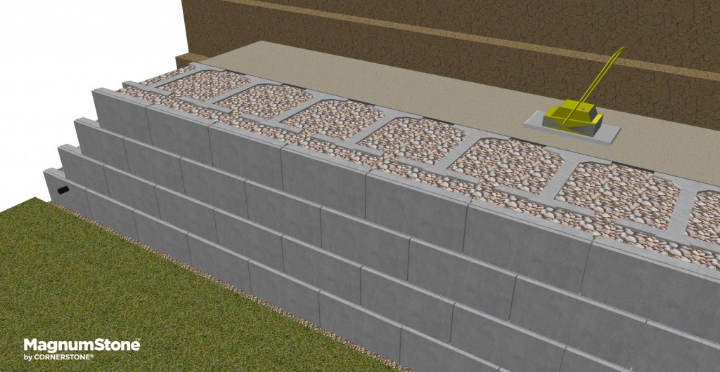 continue installation of magnumstone big block gravity retaining wall