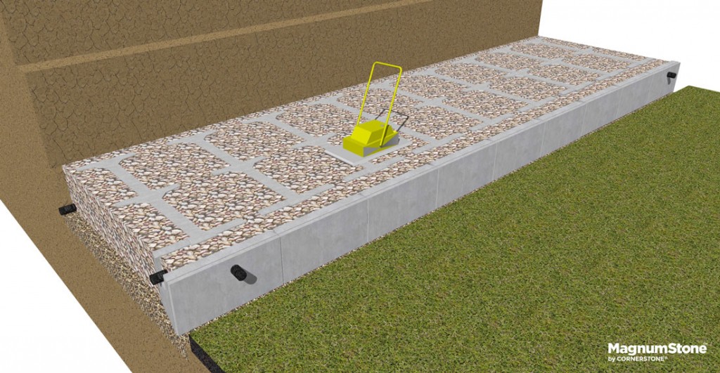 install drainage gravel for gravity retaining walls into hollow cores