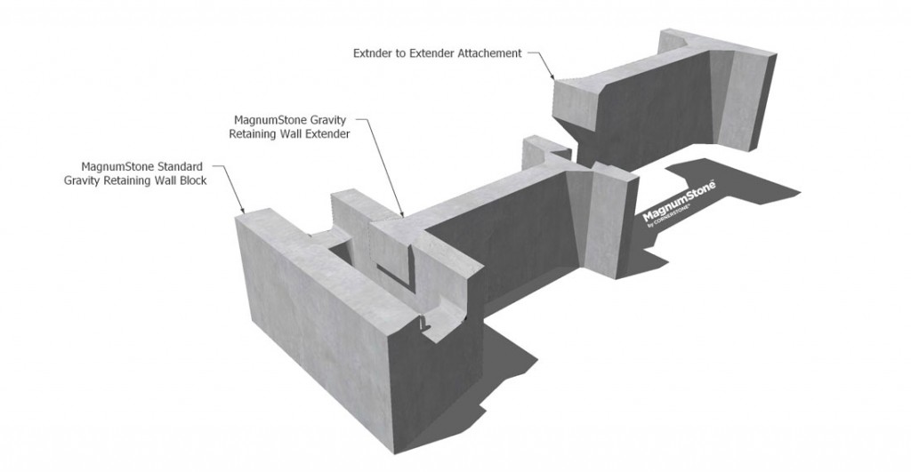 MaxumStone gravity retaining wall extender to extender connection