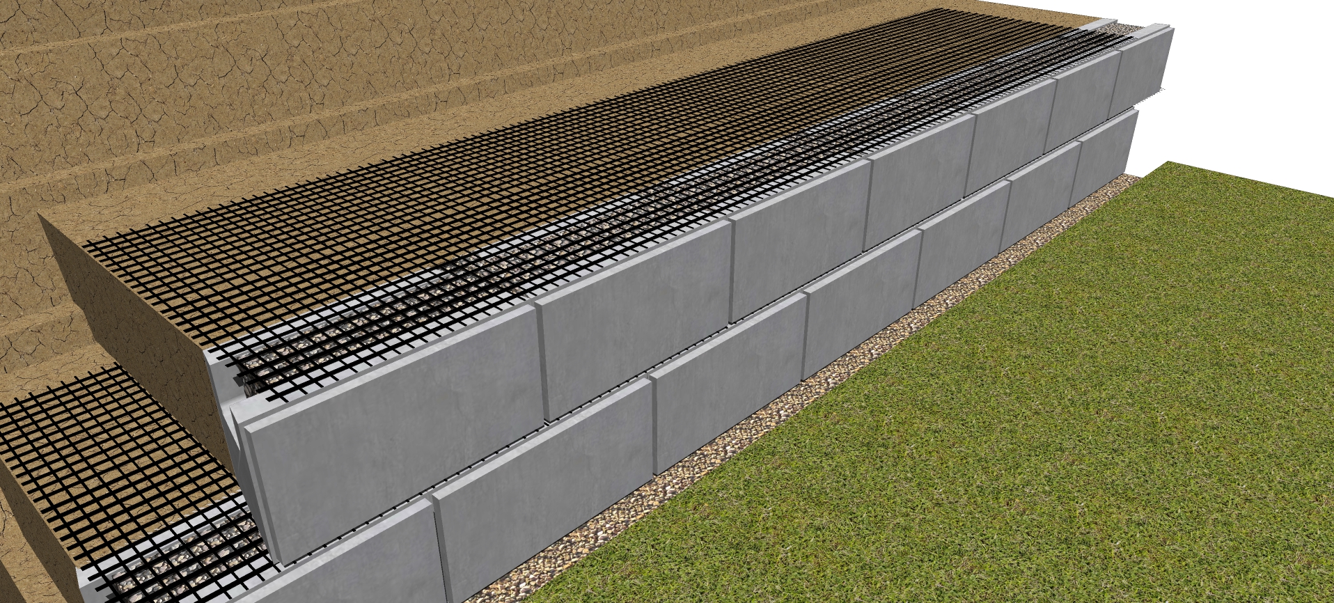 second row geogrid for retaining wall
